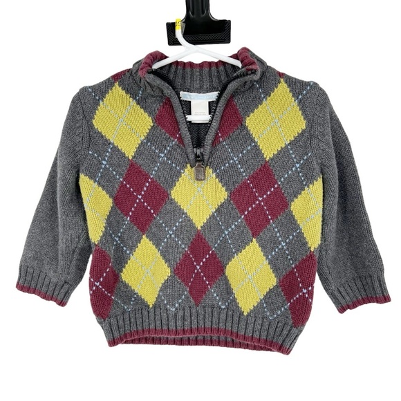 Janie & Jack Argyle Half Zip Multicolor Pullover Sweater - Picture 1 of 4